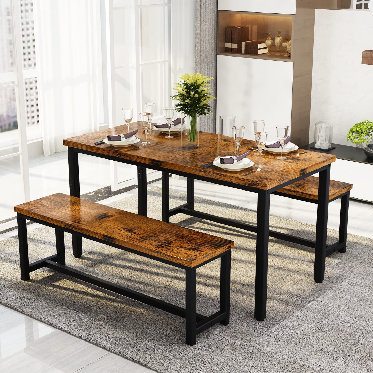 DKLGG Modern 3-Piece Industrial Bar Set for 2 - Stylish Table with Integrated Storage Solutions