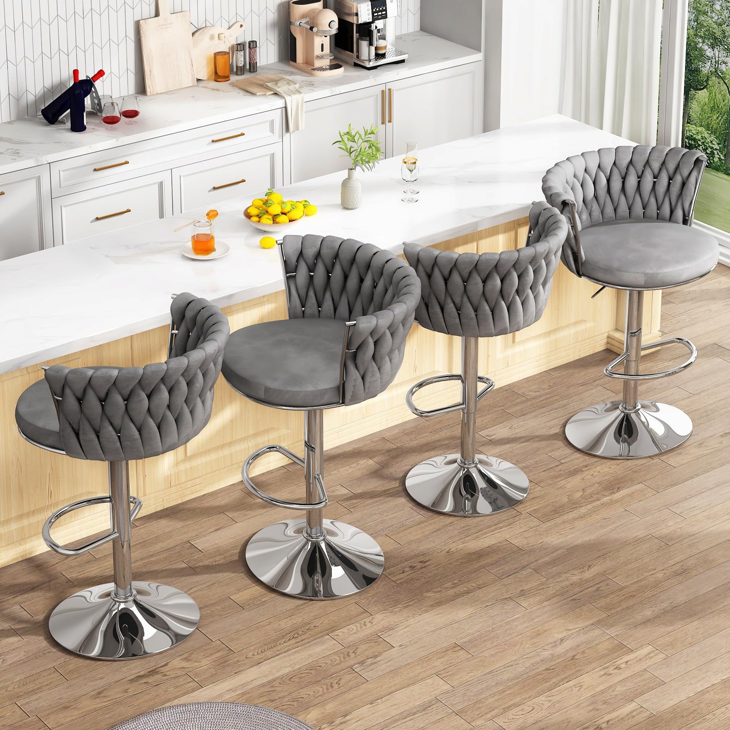 DKLGG Elegant Velvet Barstool Set - 4 Swivel Counter Height Stools for Comfort and Style