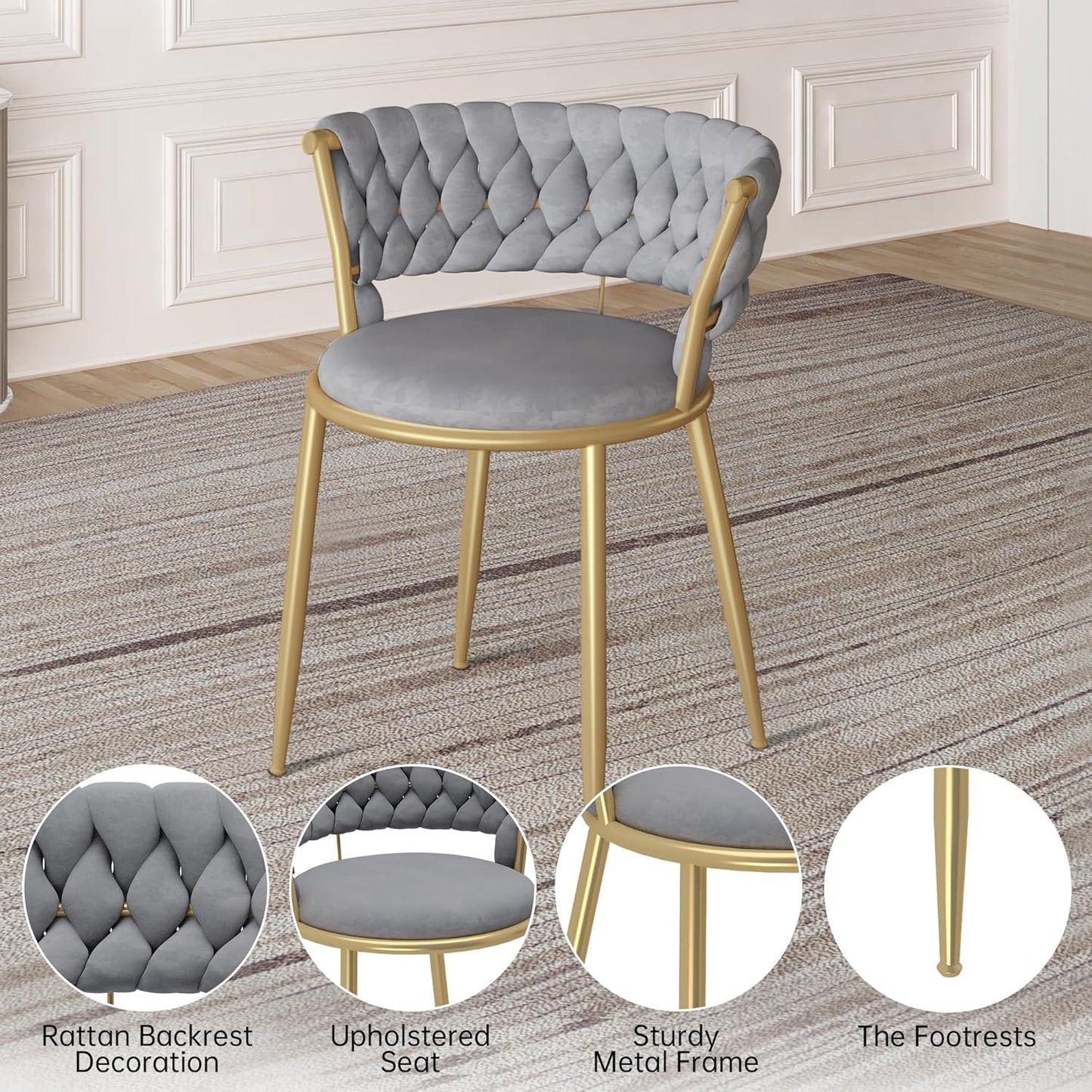 DKLGG Velvet Dining Chair Set of 4 - Elegant Upholstered Chairs for Stylish Dining