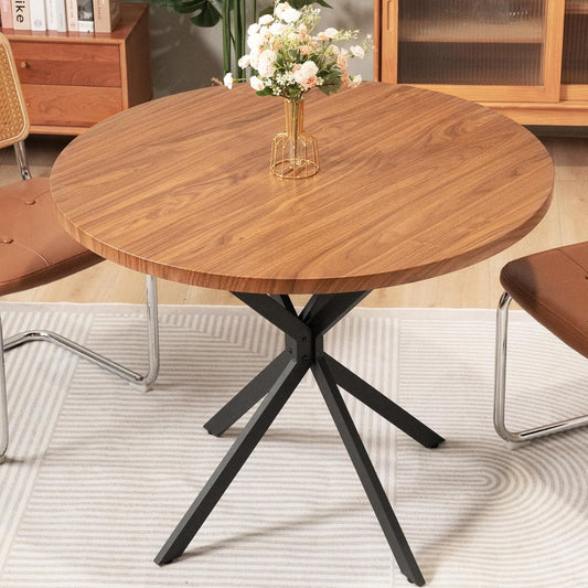 DKLGG 39-Inch Round Walnut Dining Table, Mid-Century Modern Style, Seats 4-6