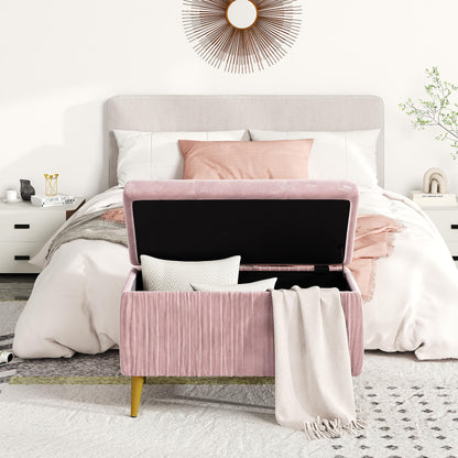 DKLGG Stylish Large Storage Ottoman - 47.24” Velvet Design in Gold and Pink for Your Home