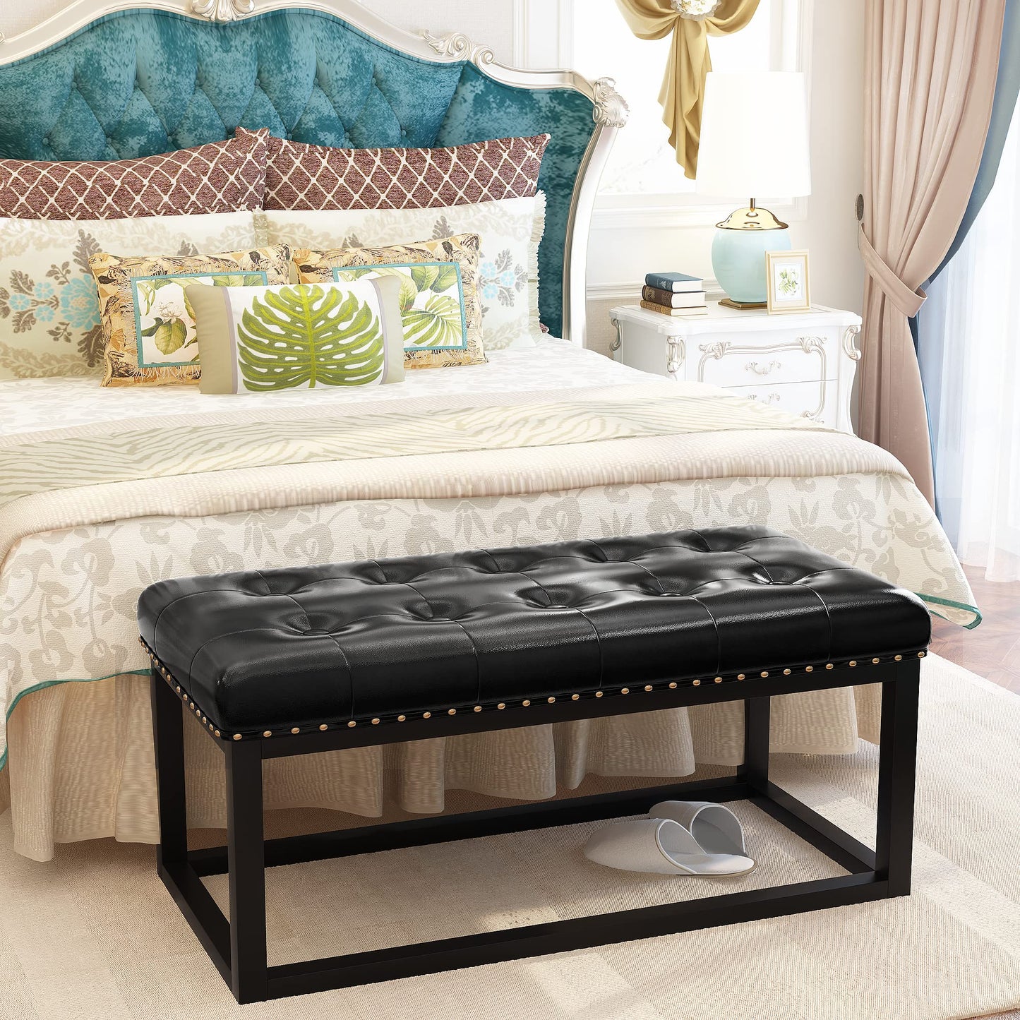 DKLGG Stylish Large Storage Ottoman - 47.24” Velvet Design in Gold and Pink for Your Home