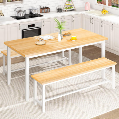 DKLGG 4-Person Kitchen Table Set with 2 Benches, Beige - Practical and Stylish